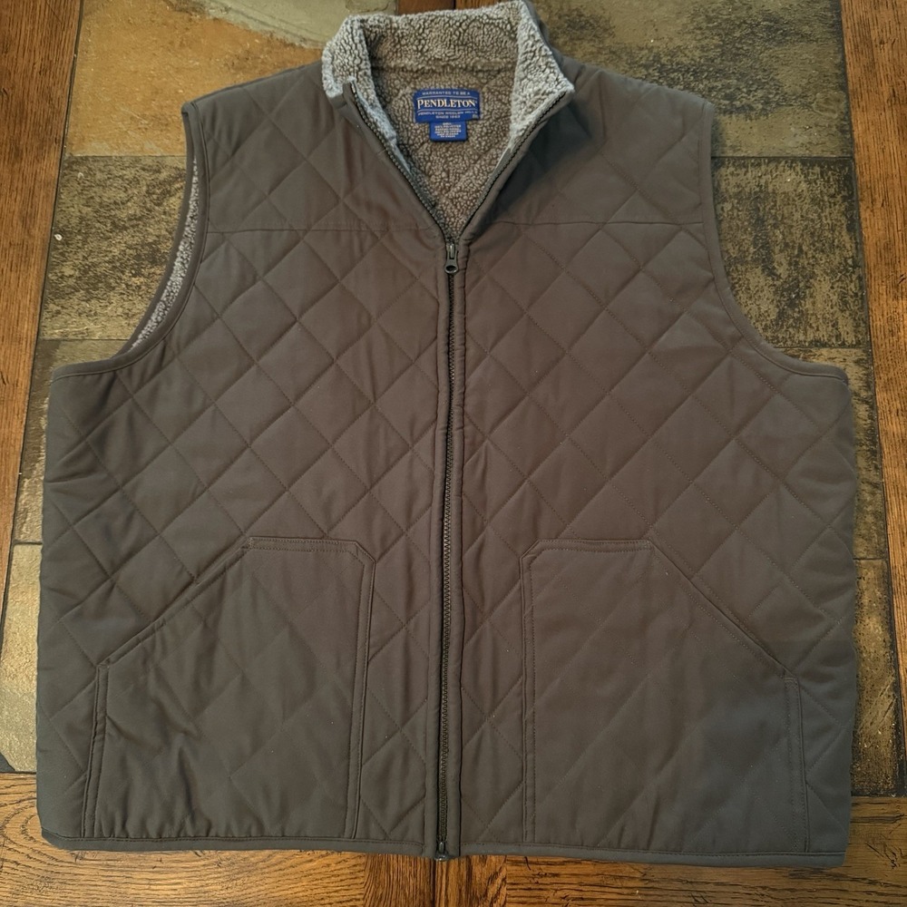 Pendleton Vest Men XXL Brown Canvas Sherpa Lined Full Zip Insulated Workwear EUC